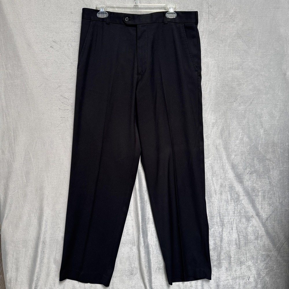 George‎ Dress Pants Mens 36x32 Black Classic Fit Flat Front Microfiber Slacks